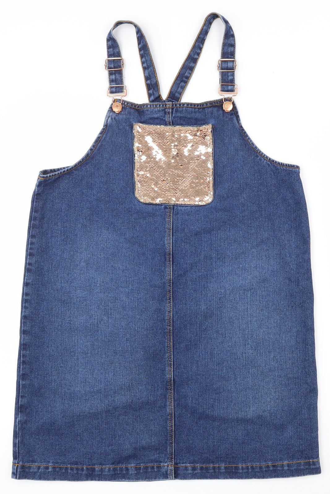 George Girls Blue  Cotton Pinafore/Dungaree Dress  Size 13-14 Years  Square Neck Buckle