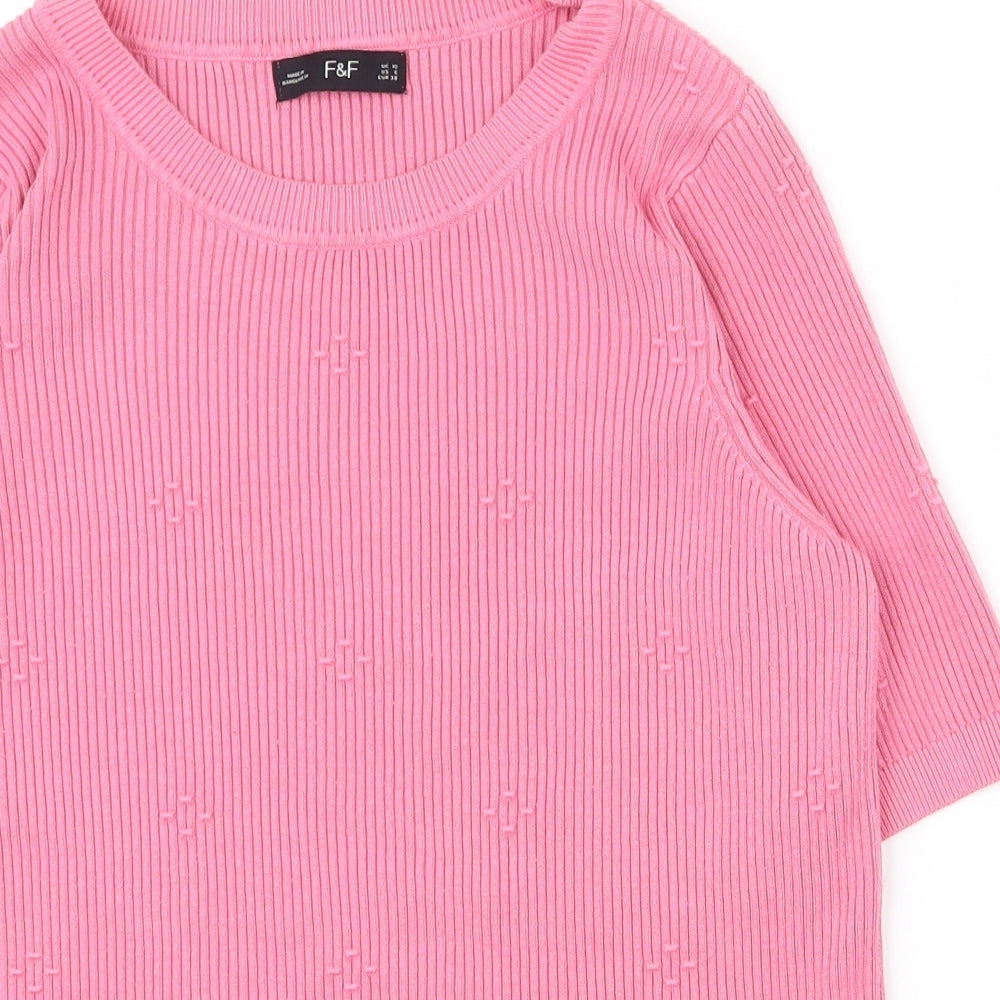 F&F Womens Pink Round Neck  Polyester Pullover Jumper Size 10