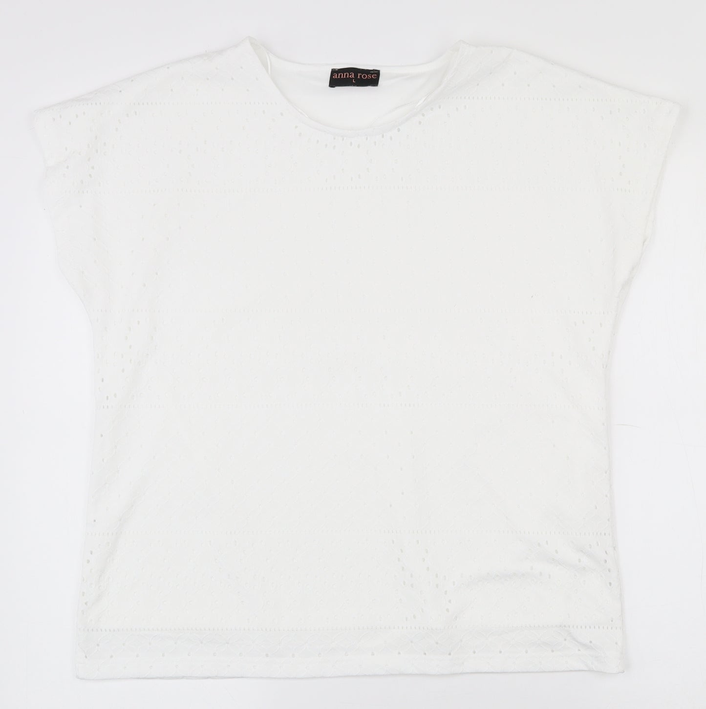 Anna Rose  Womens White Geometric Polyester Basic T-Shirt Size L Round Neck