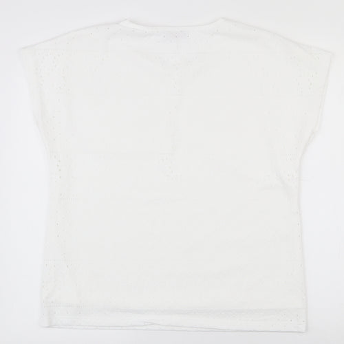 Anna Rose  Womens White Geometric Polyester Basic T-Shirt Size L Round Neck