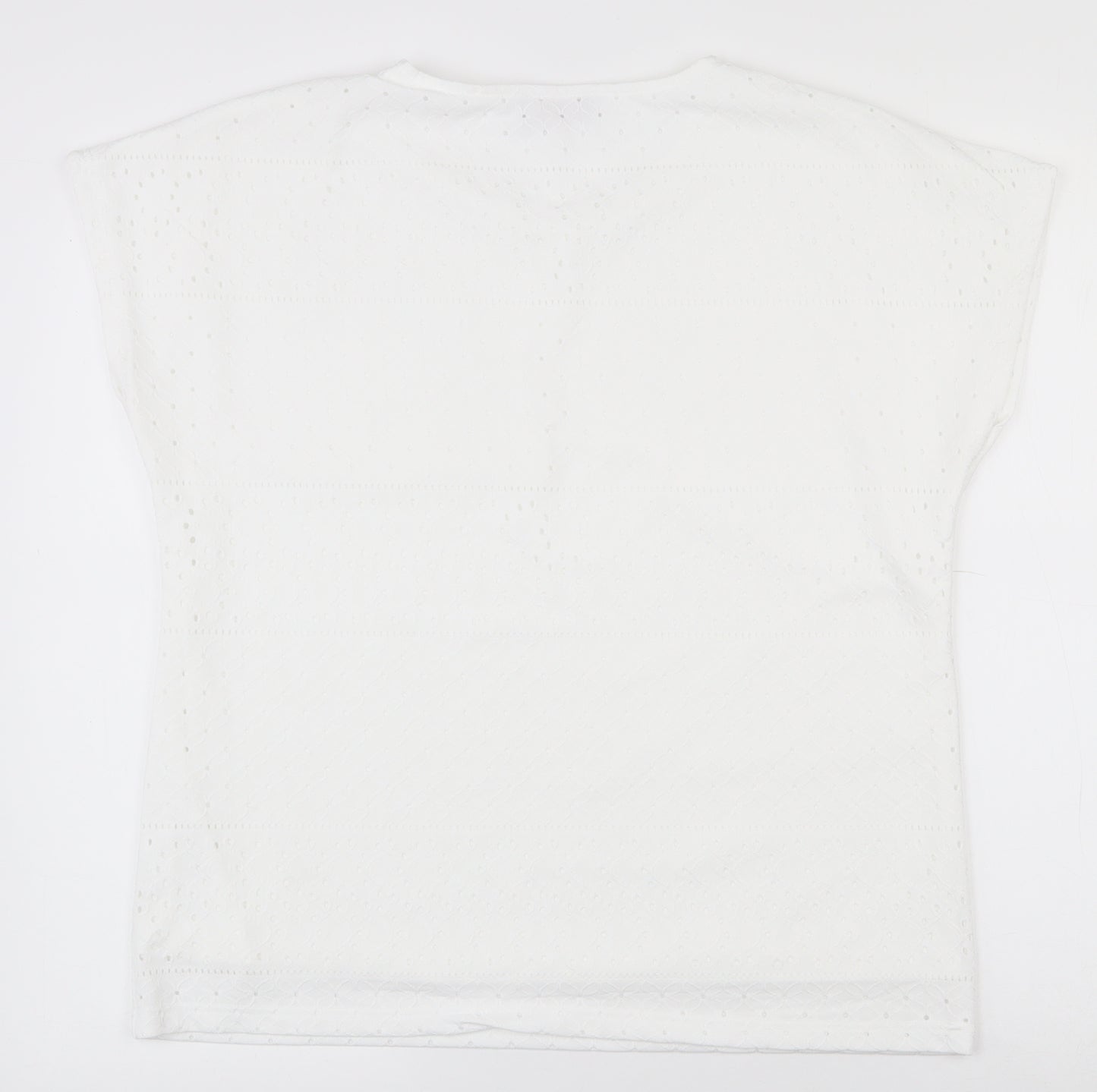 Anna Rose  Womens White Geometric Polyester Basic T-Shirt Size L Round Neck