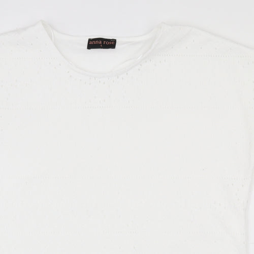 Anna Rose  Womens White Geometric Polyester Basic T-Shirt Size L Round Neck