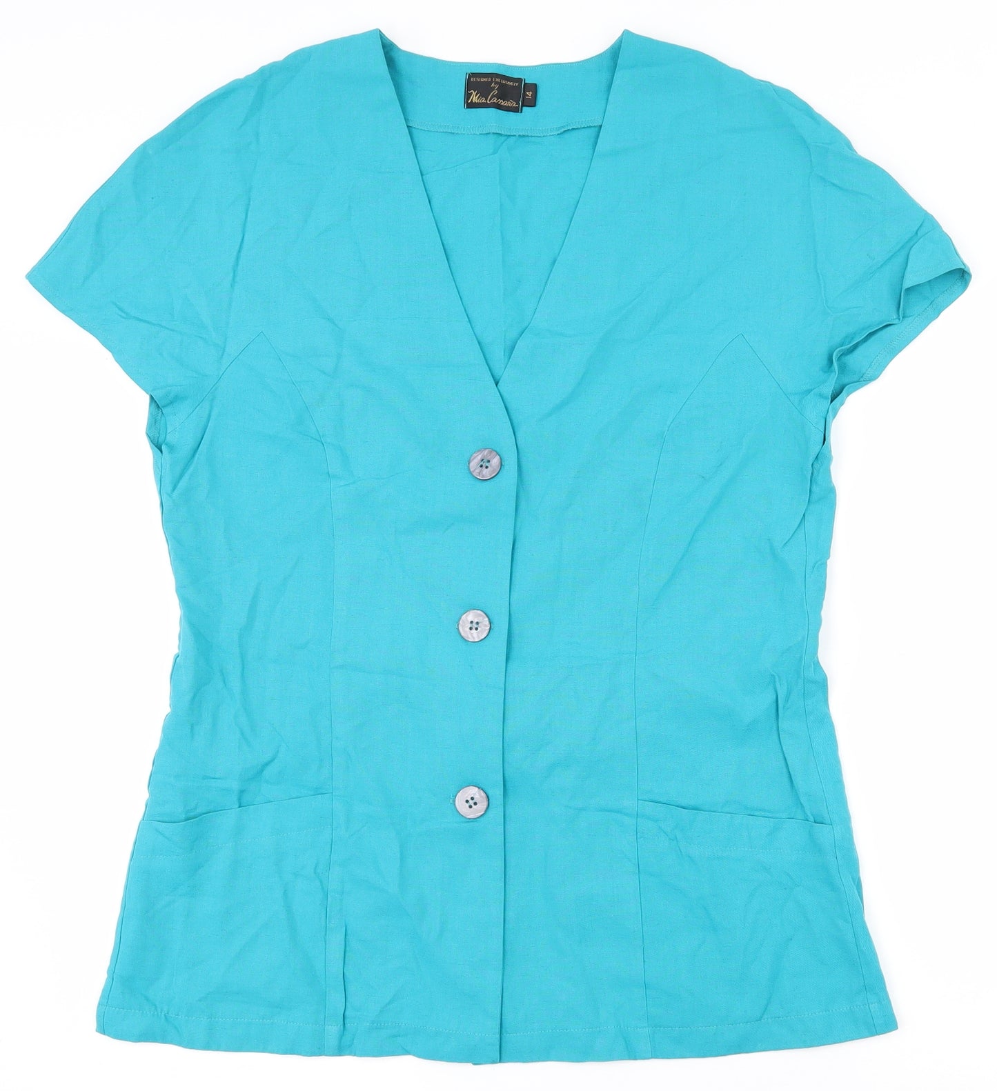 Mia Cassara Womens Blue  Viscose Basic Blouse Size 14 V-Neck