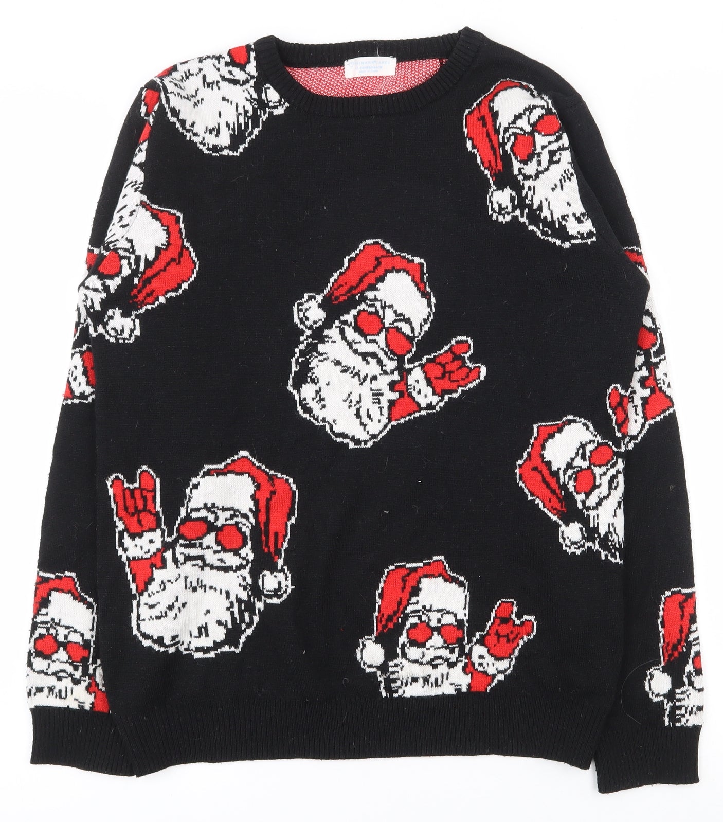 Primark Boys Black Crew Neck  Polyester Pullover Jumper Size 13-14 Years  Pullover - Christmas jumper