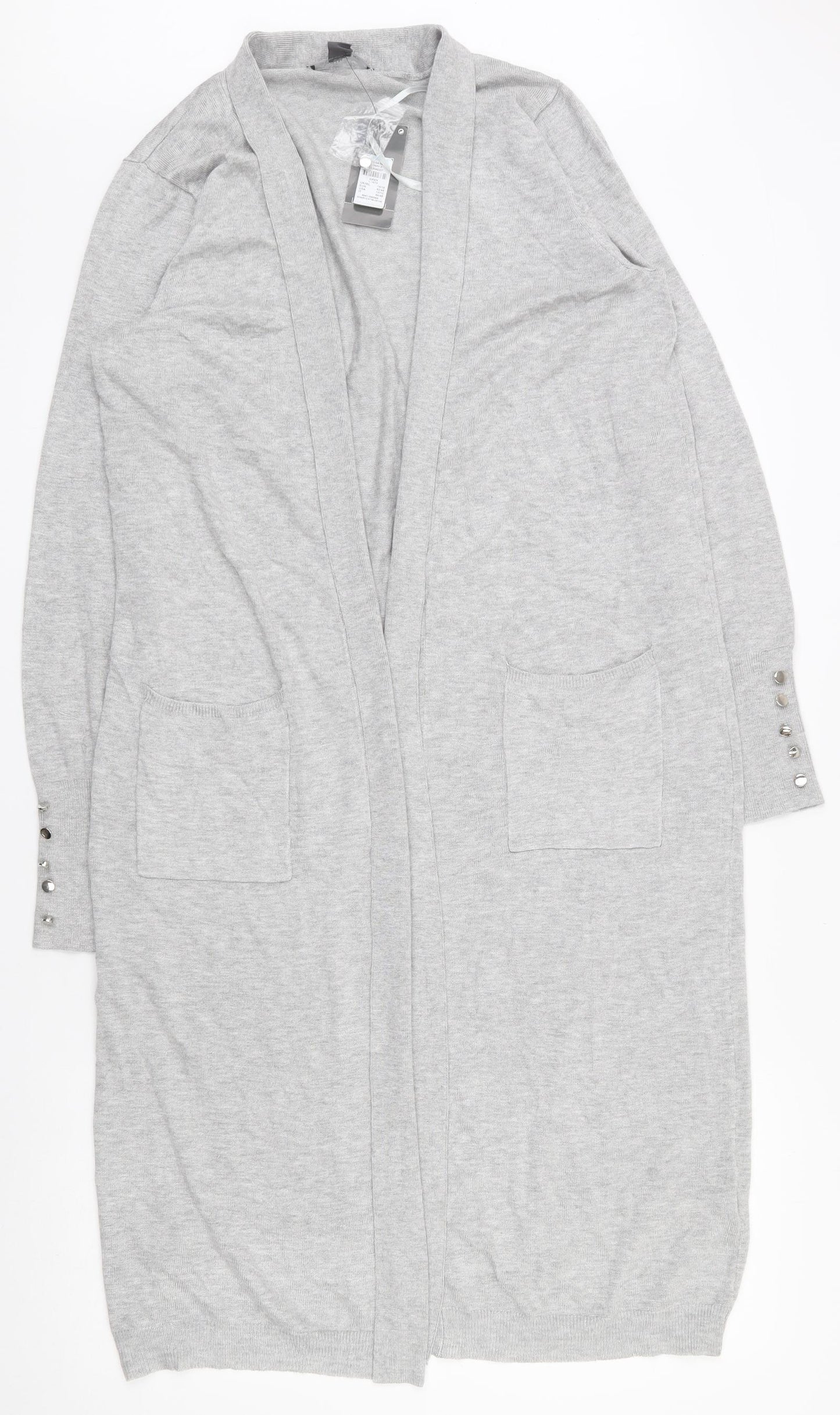 Primark Womens Grey V-Neck  Viscose Cardigan Jumper Size 14   - 14-16