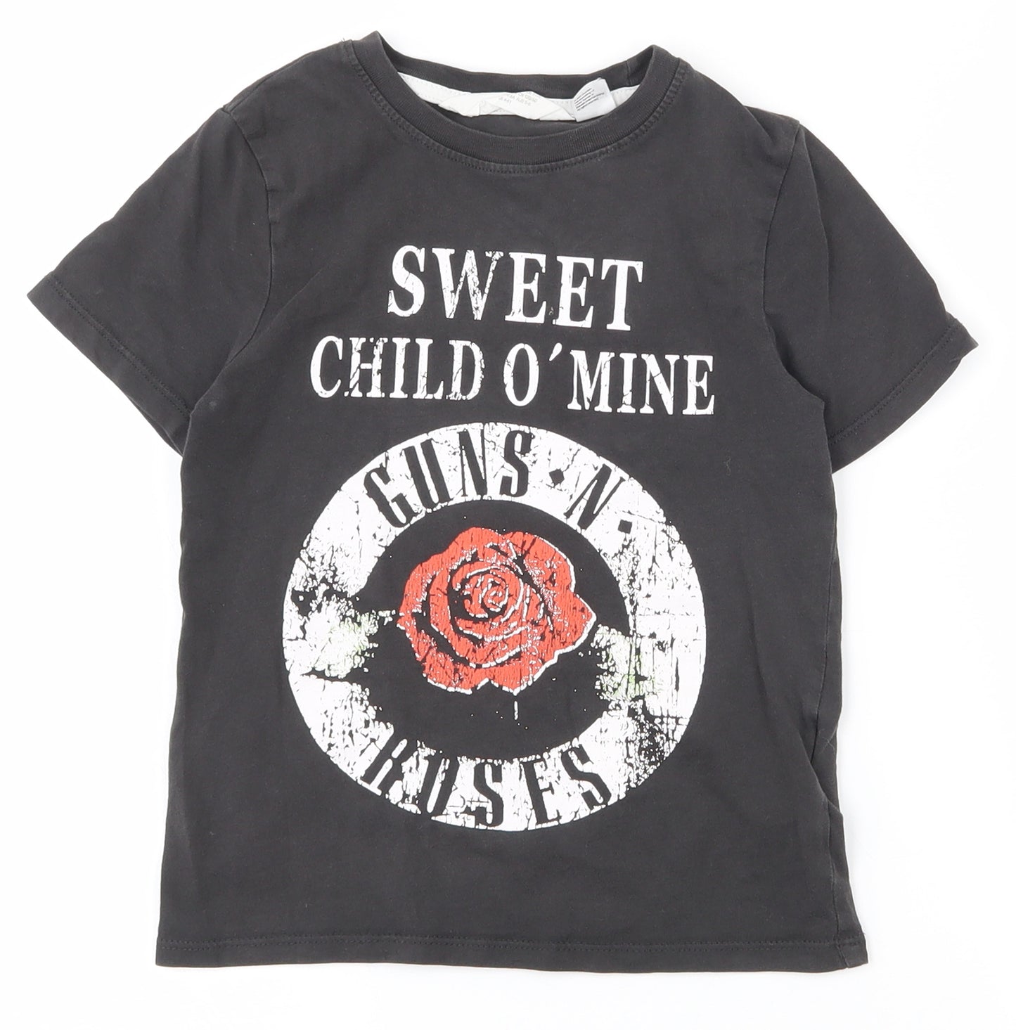 H&M Boys Black  100% Cotton Pullover T-Shirt Size 4-5 Years Crew Neck Pullover