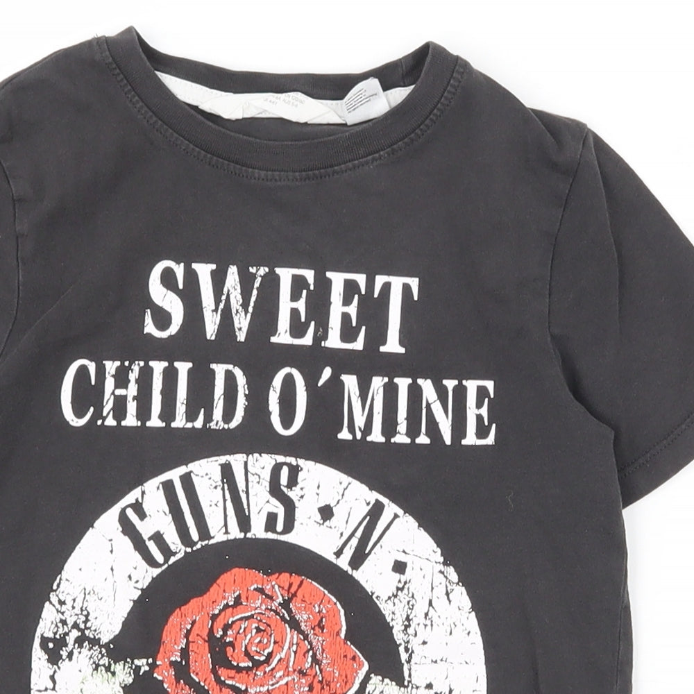 H&M Boys Black  100% Cotton Pullover T-Shirt Size 4-5 Years Crew Neck Pullover