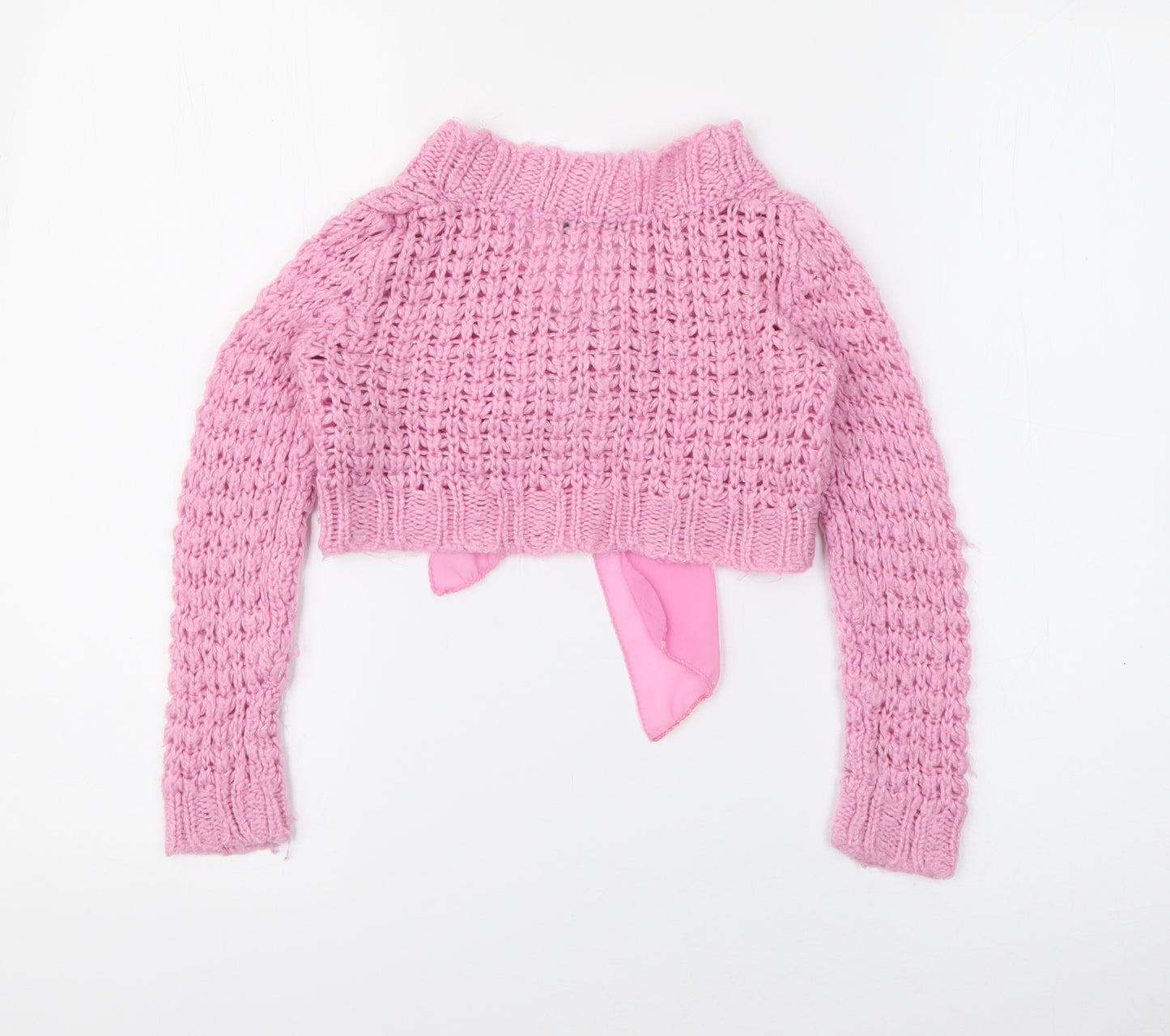 F&F Girls Pink V-Neck  Acrylic Cardigan Jumper Size 5-6 Years  Tie