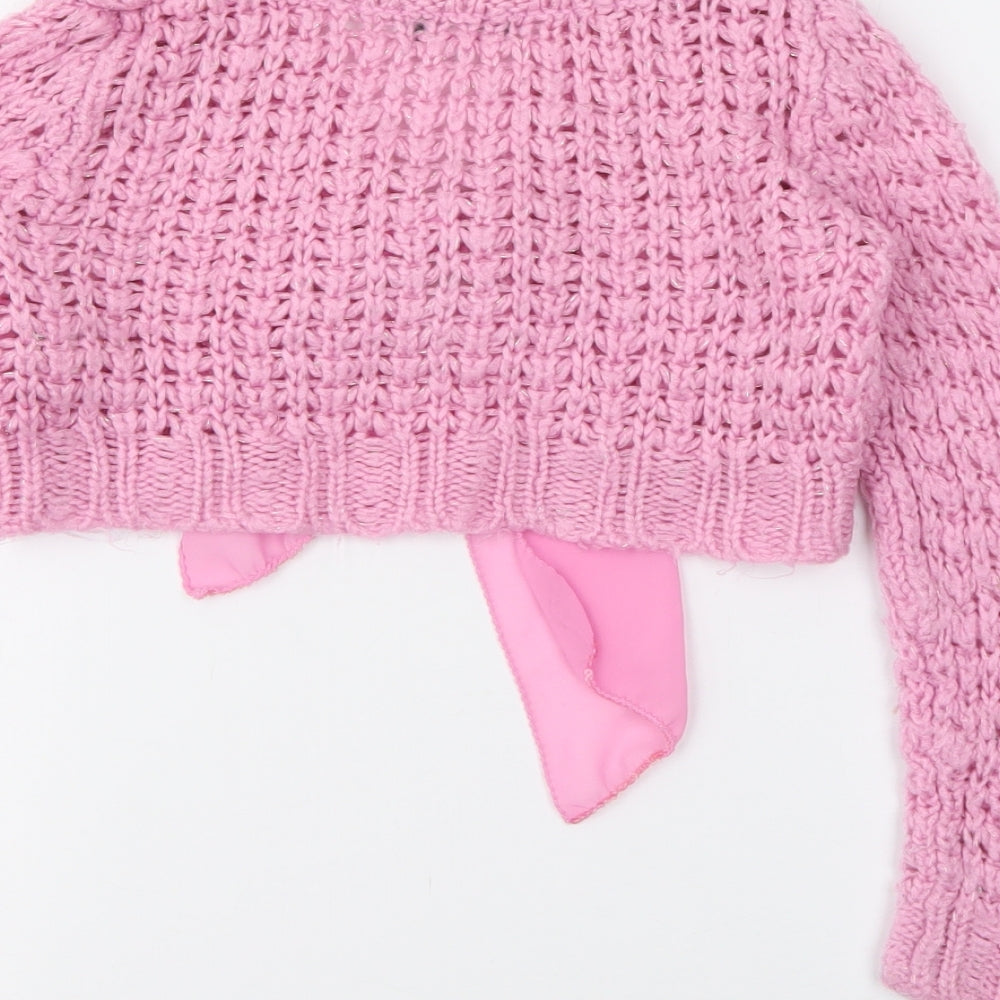 F&F Girls Pink V-Neck  Acrylic Cardigan Jumper Size 5-6 Years  Tie