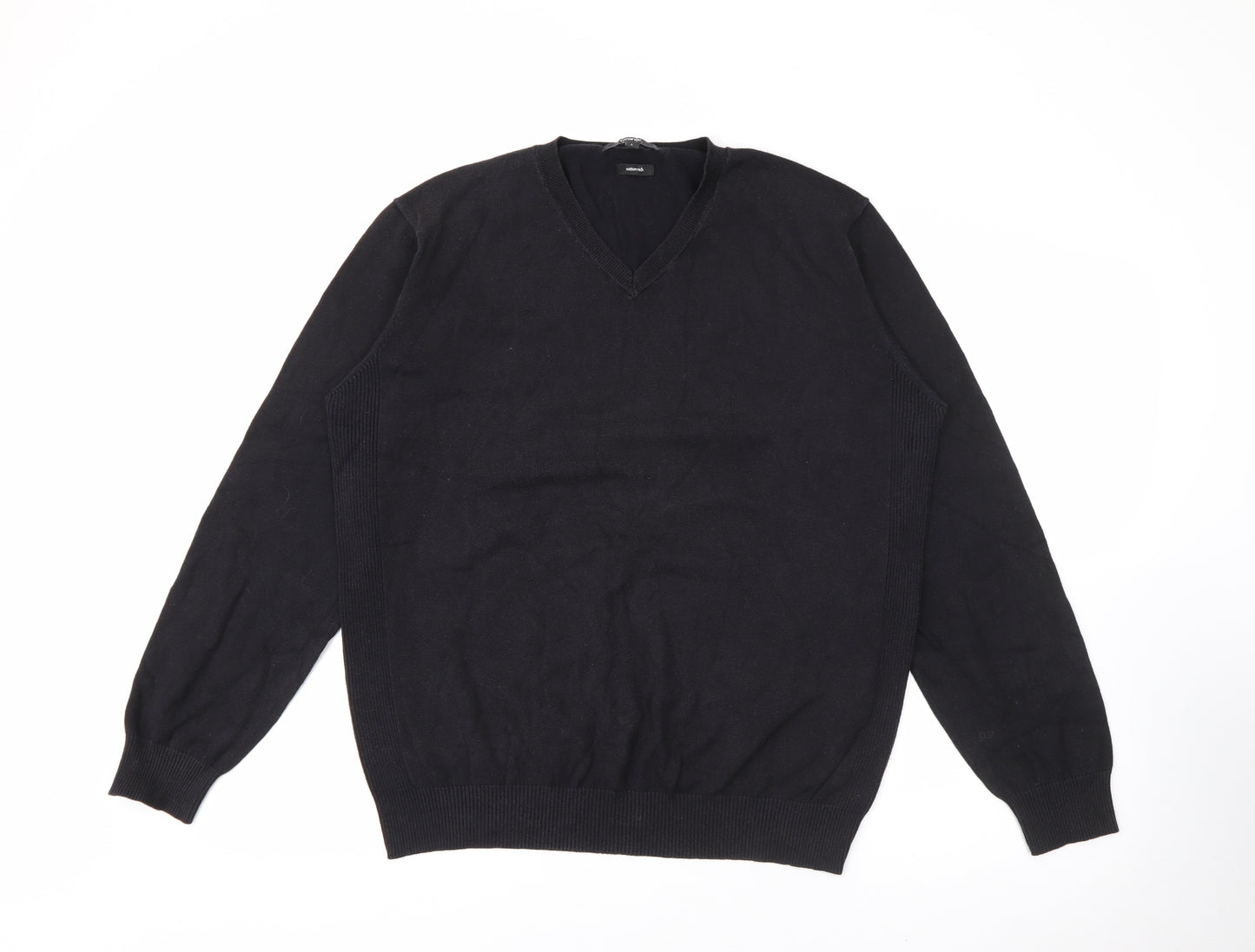 George Mens Black V-Neck  Cotton Pullover Jumper Size L