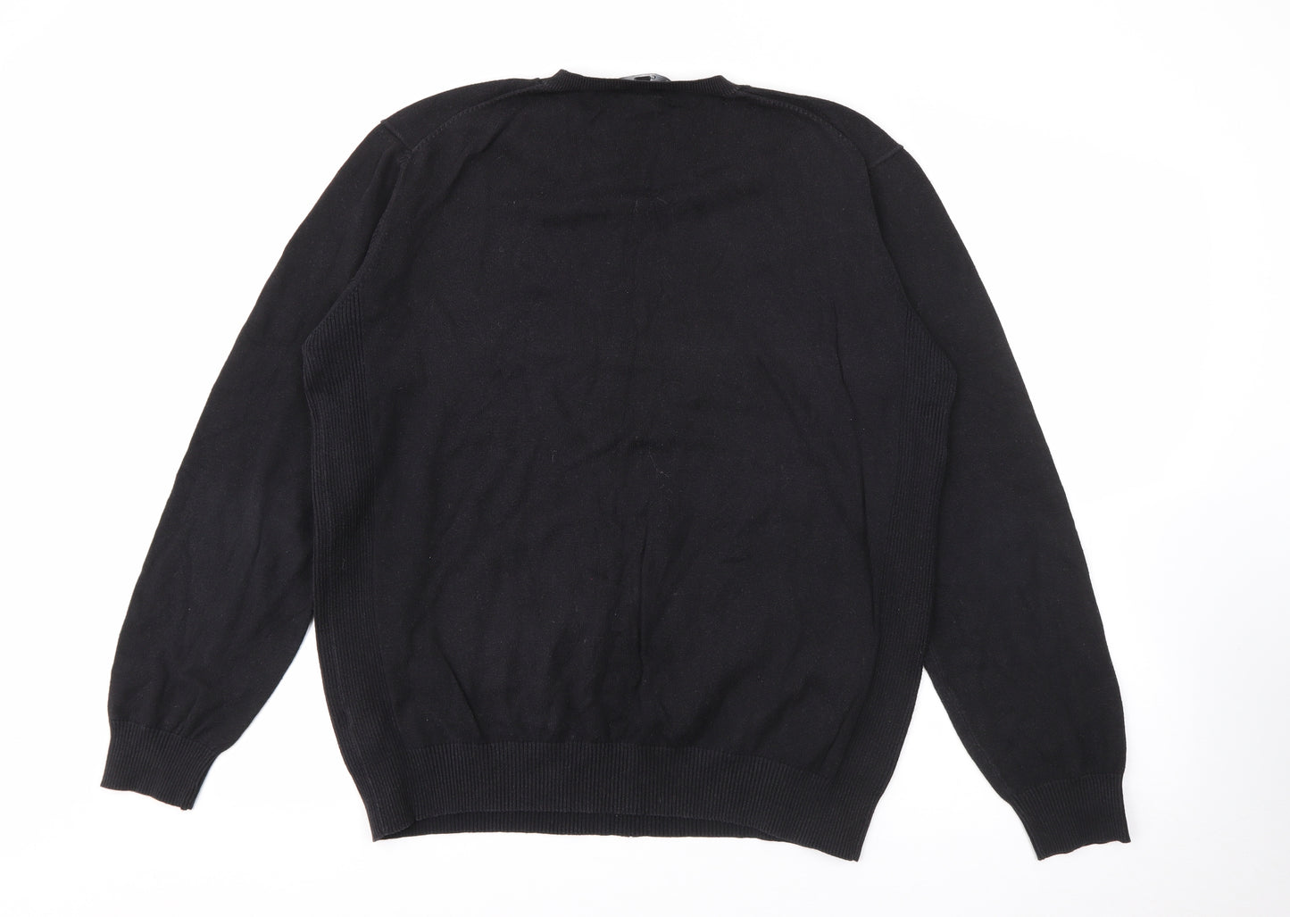 George Mens Black V-Neck  Cotton Pullover Jumper Size L