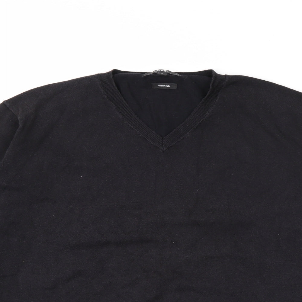 George Mens Black V-Neck  Cotton Pullover Jumper Size L