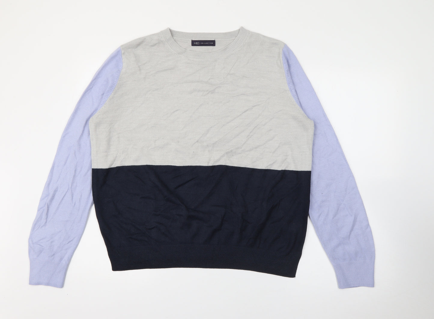 Marks and Spencer Womens Blue Crew Neck  Acrylic Pullover Jumper Size 16
