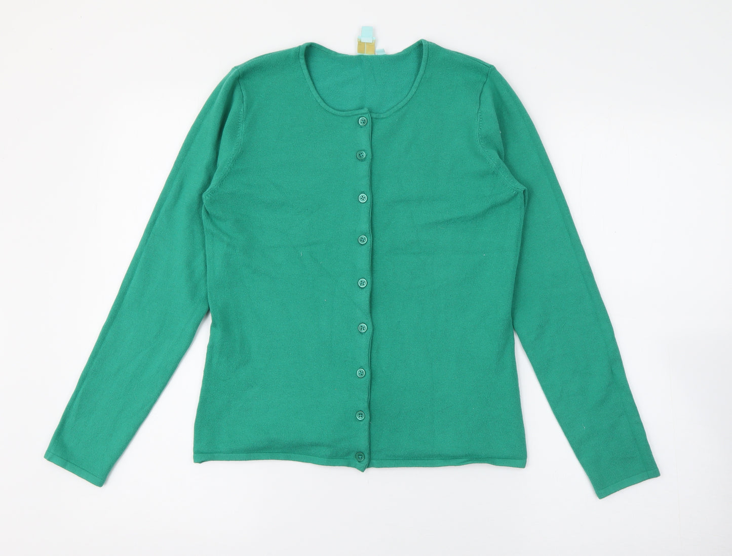Shu Shu Womens Green Round Neck  Acrylic Cardigan Jumper Size M