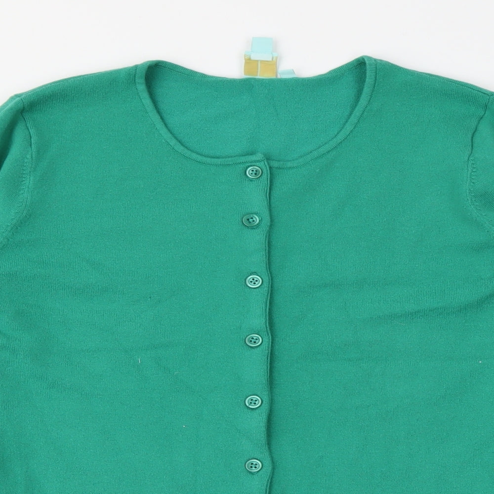 Shu Shu Womens Green Round Neck  Acrylic Cardigan Jumper Size M