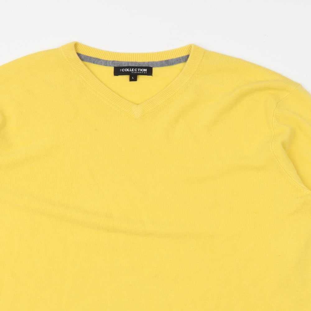 Debenhams Mens Yellow V-Neck  Acrylic Pullover Jumper Size L