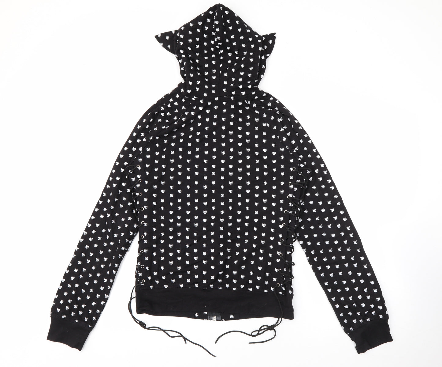 Bye Bye Kitty Womens Black Geometric Cotton Full Zip Hoodie Size M  Zip