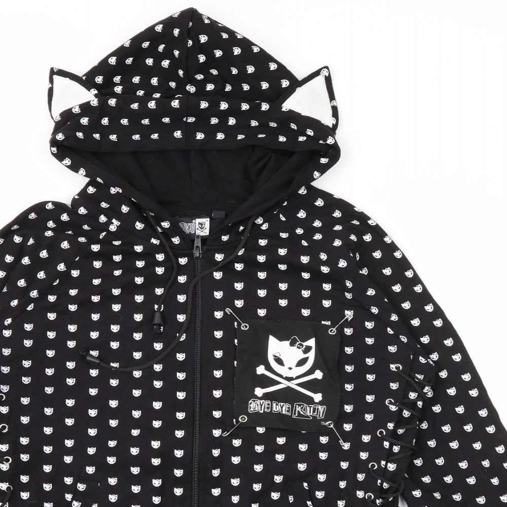 Bye Bye Kitty Womens Black Geometric Cotton Full Zip Hoodie Size M  Zip