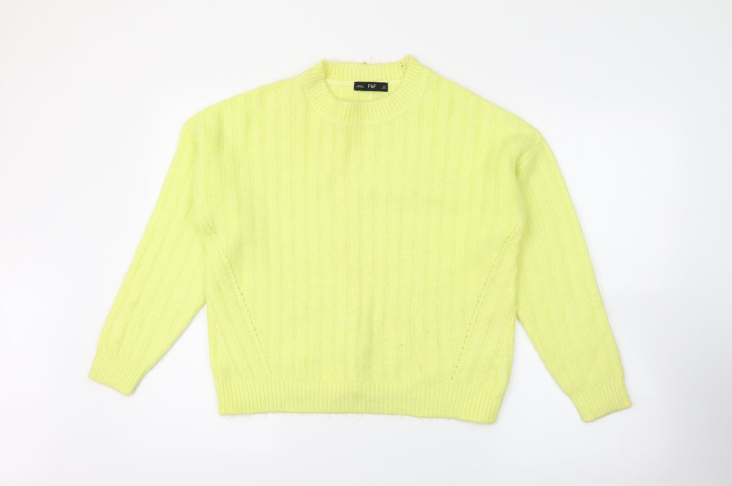 F&F Womens Yellow Crew Neck  Acrylic Pullover Jumper Size 8