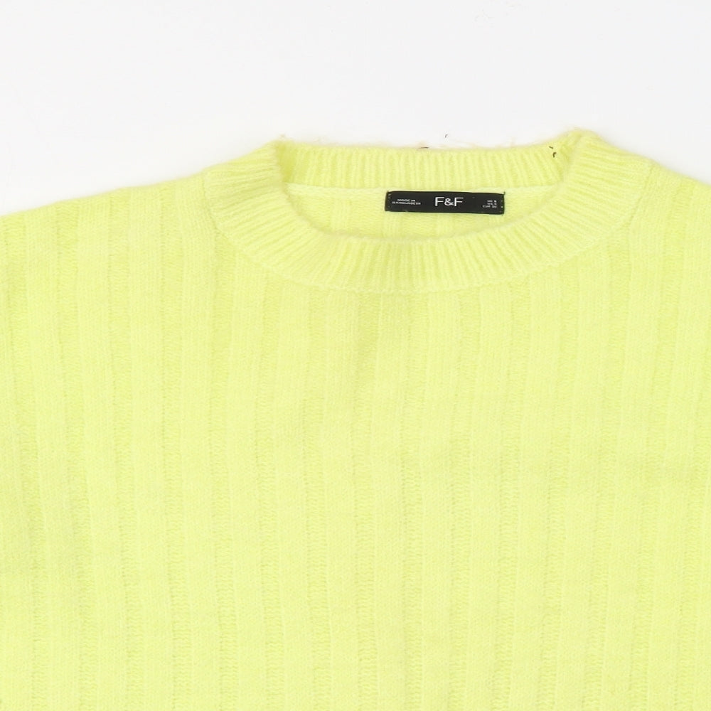 F&F Womens Yellow Crew Neck  Acrylic Pullover Jumper Size 8