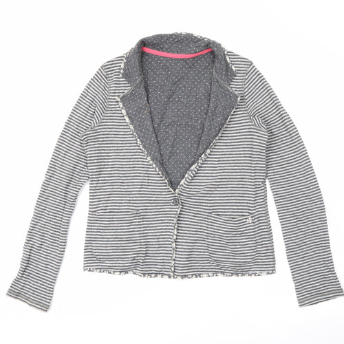 White Stuff Womens Grey Collared Striped Cotton Cardigan Jumper Size 8   - Reversable