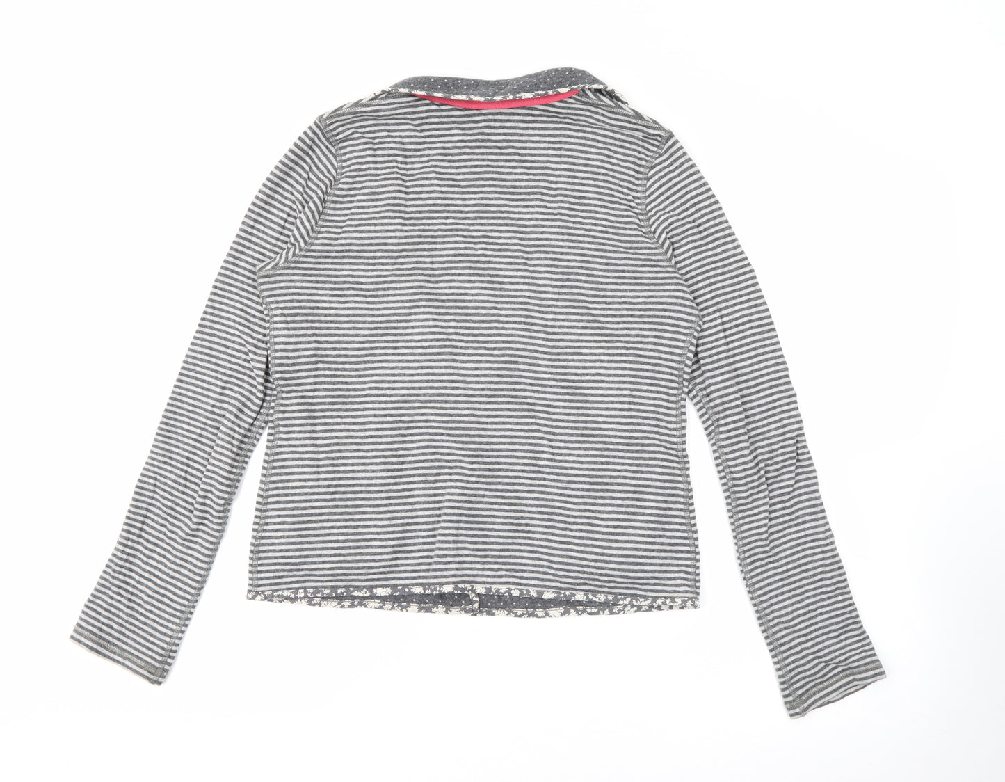 White Stuff Womens Grey Collared Striped Cotton Cardigan Jumper Size 8   - Reversable