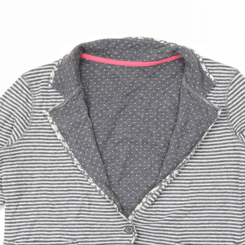 White Stuff Womens Grey Collared Striped Cotton Cardigan Jumper Size 8   - Reversable