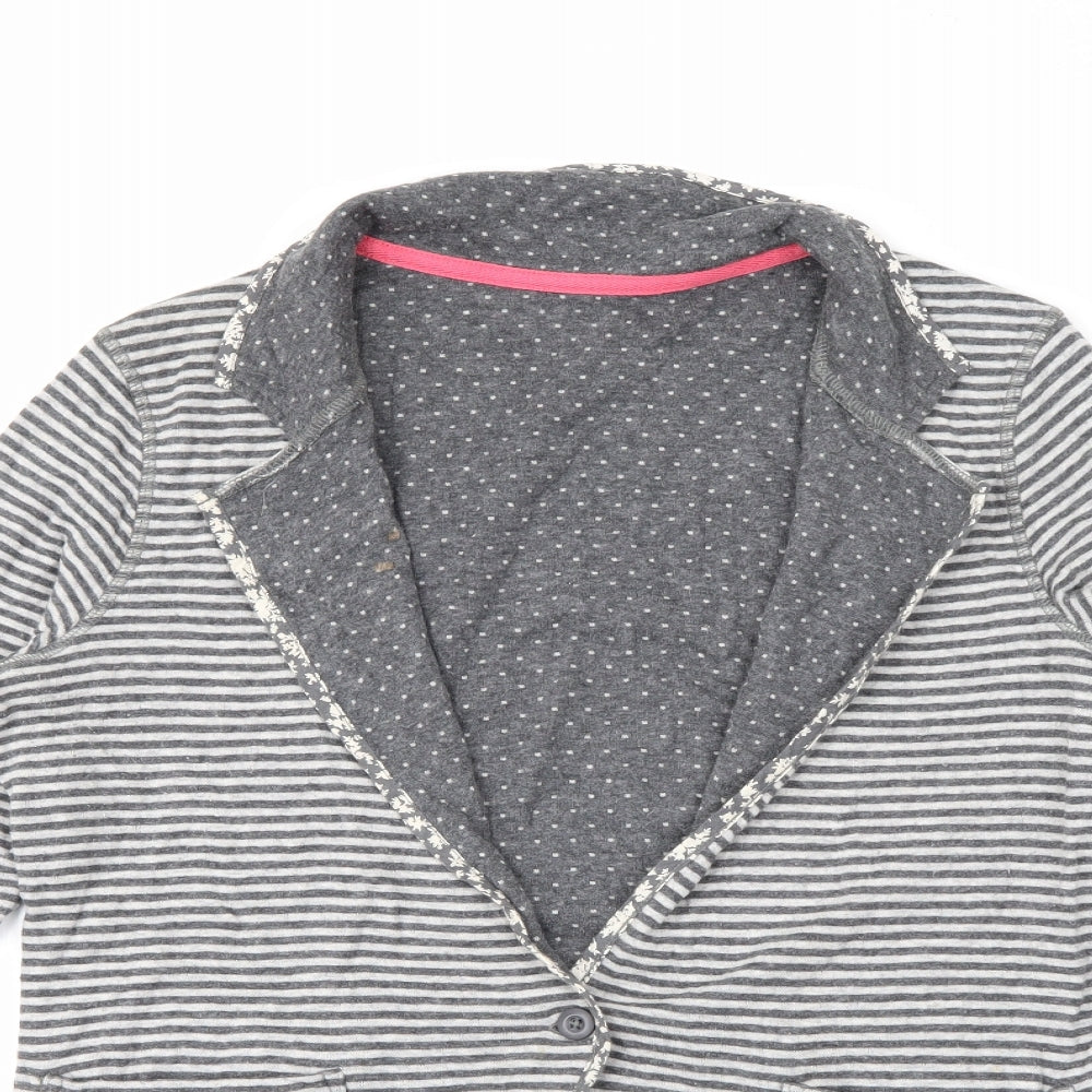White Stuff Womens Grey Collared Striped Cotton Cardigan Jumper Size 8   - Reversable