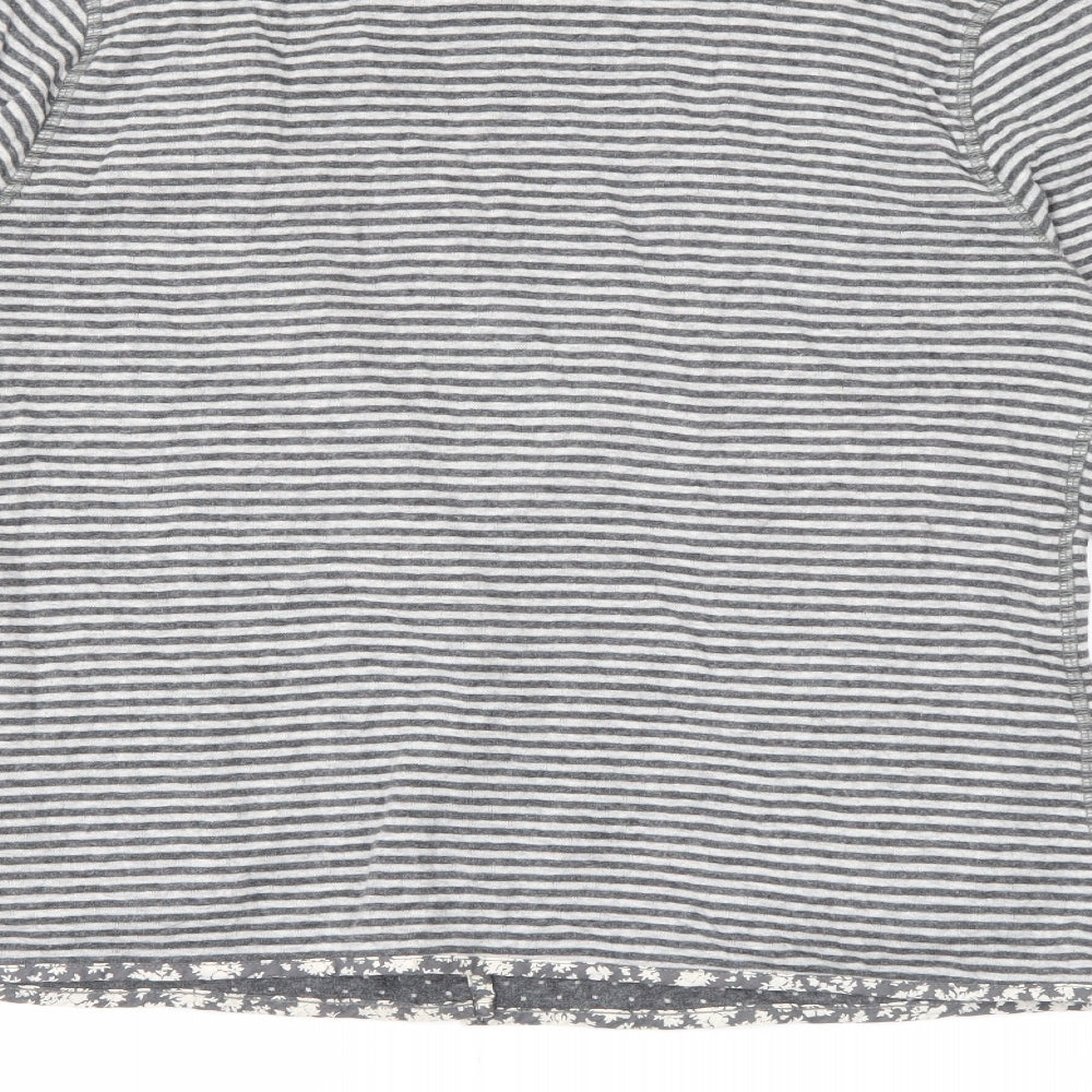 White Stuff Womens Grey Collared Striped Cotton Cardigan Jumper Size 8   - Reversable