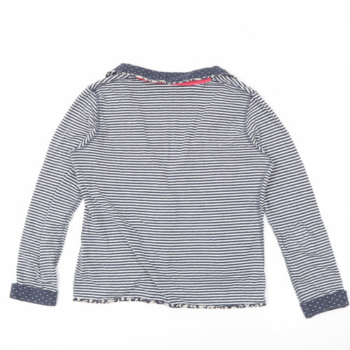 White Stuff Womens Blue Collared Striped Cotton Cardigan Jumper Size 8   - Reversable
