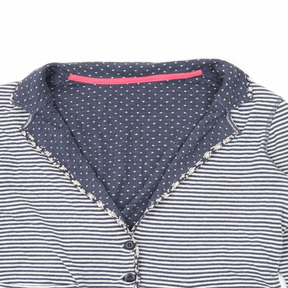 White Stuff Womens Blue Collared Striped Cotton Cardigan Jumper Size 8   - Reversable