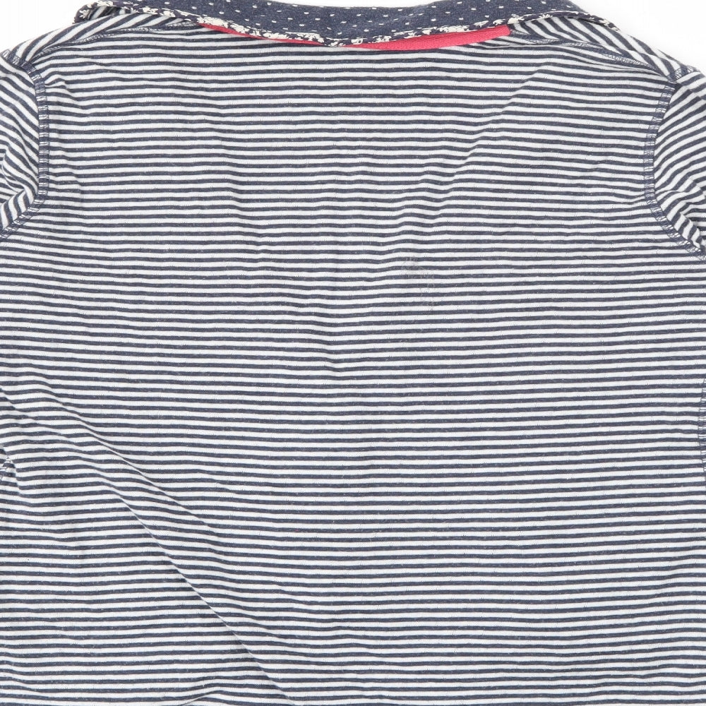 White Stuff Womens Blue Collared Striped Cotton Cardigan Jumper Size 8   - Reversable