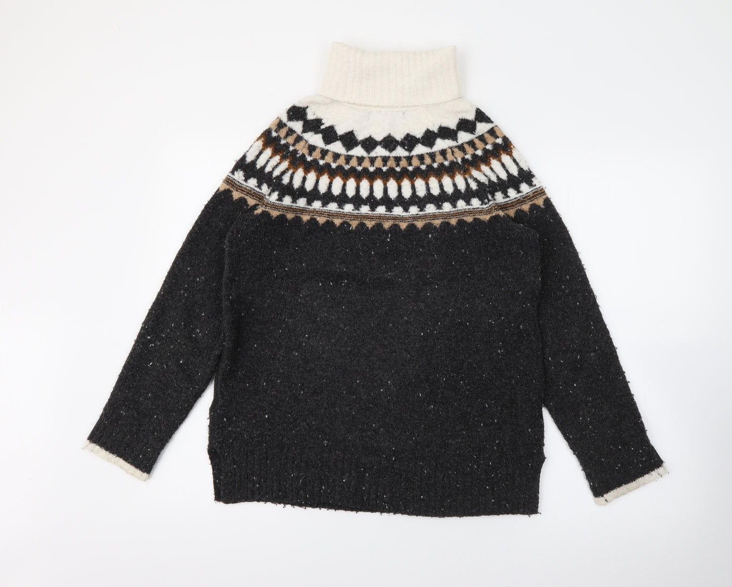 Marks and Spencer Womens Grey Roll Neck Fair Isle Acrylic Pullover Jumper Size XS