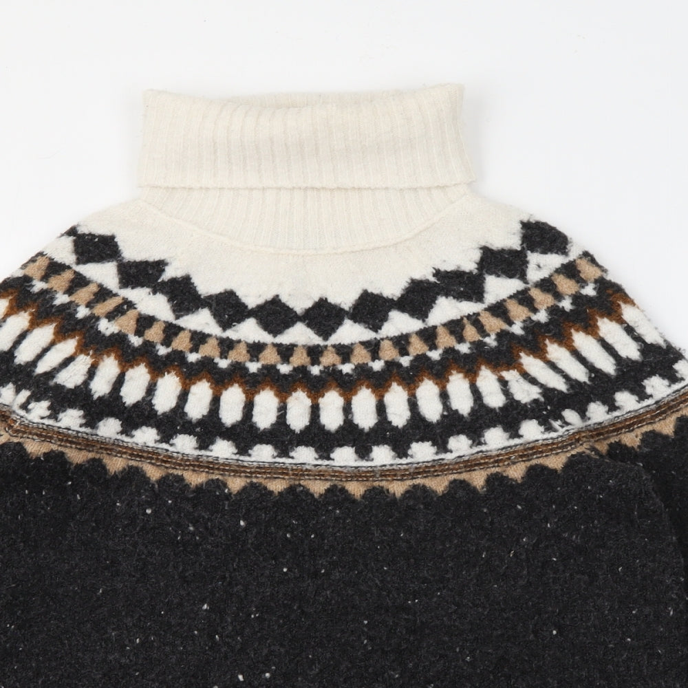 Marks and Spencer Womens Grey Roll Neck Fair Isle Acrylic Pullover Jumper Size XS