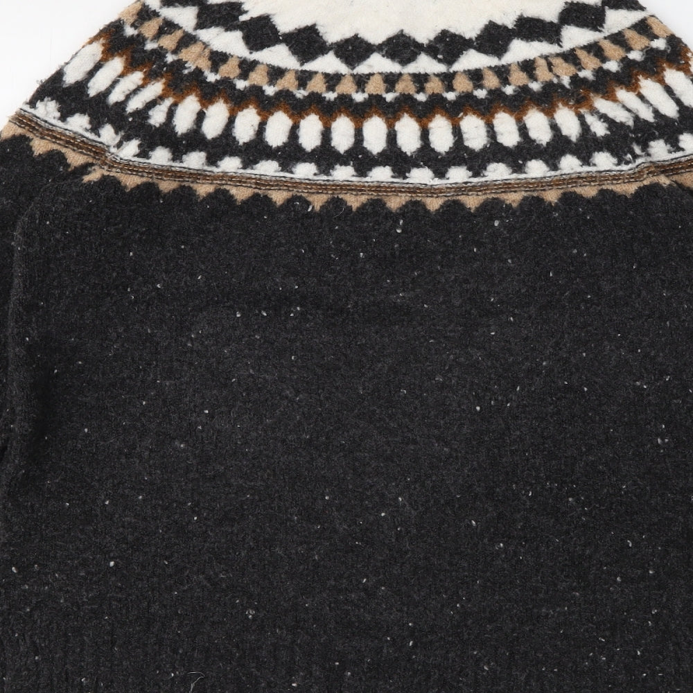 Marks and Spencer Womens Grey Roll Neck Fair Isle Acrylic Pullover Jumper Size XS