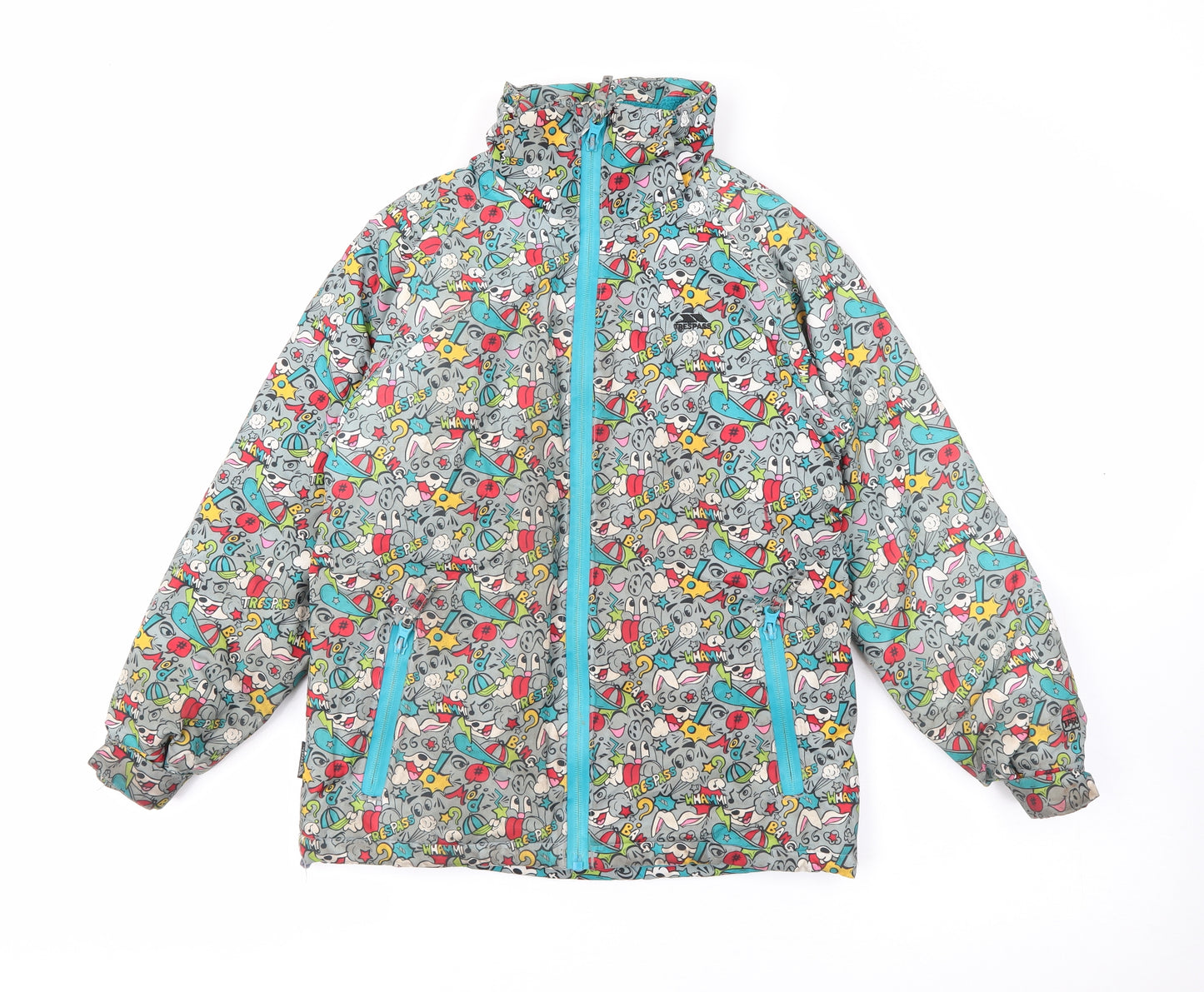 Trespass Boys Grey Geometric  Rain Coat Coat Size 7-8 Years  Zip
