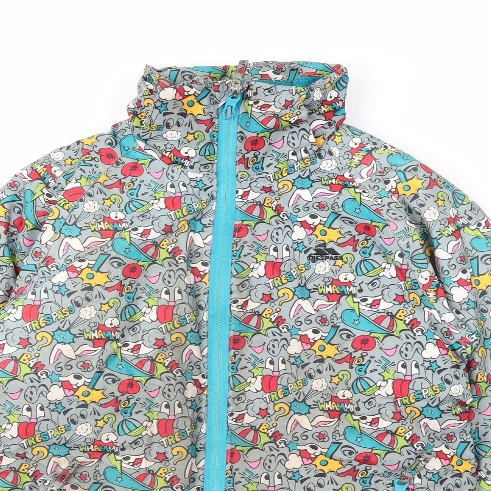 Trespass Boys Grey Geometric  Rain Coat Coat Size 7-8 Years  Zip