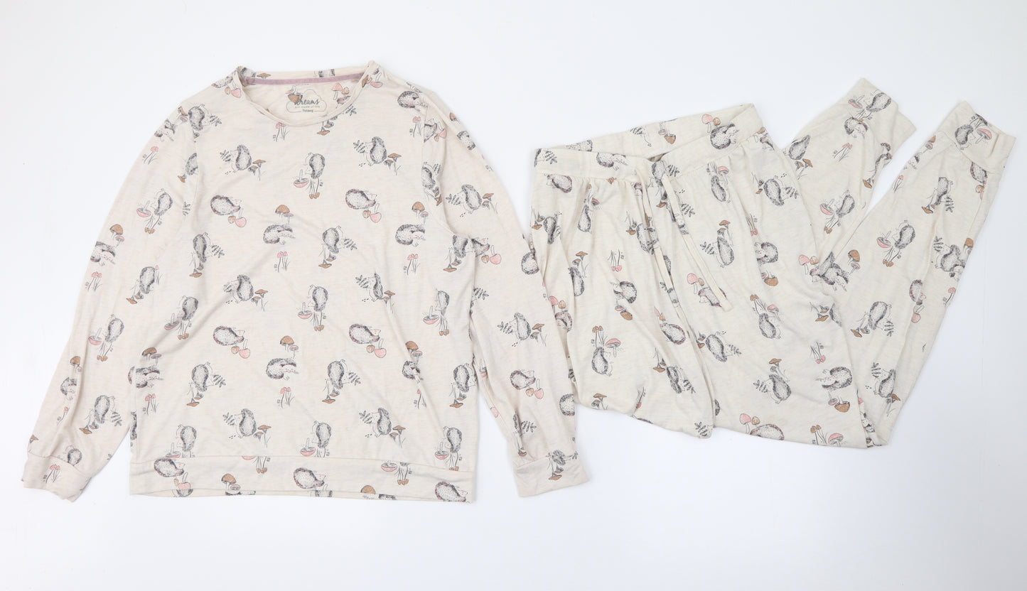 Nutmeg Womens Beige Geometric Polyester Top Pyjama Set Size 12