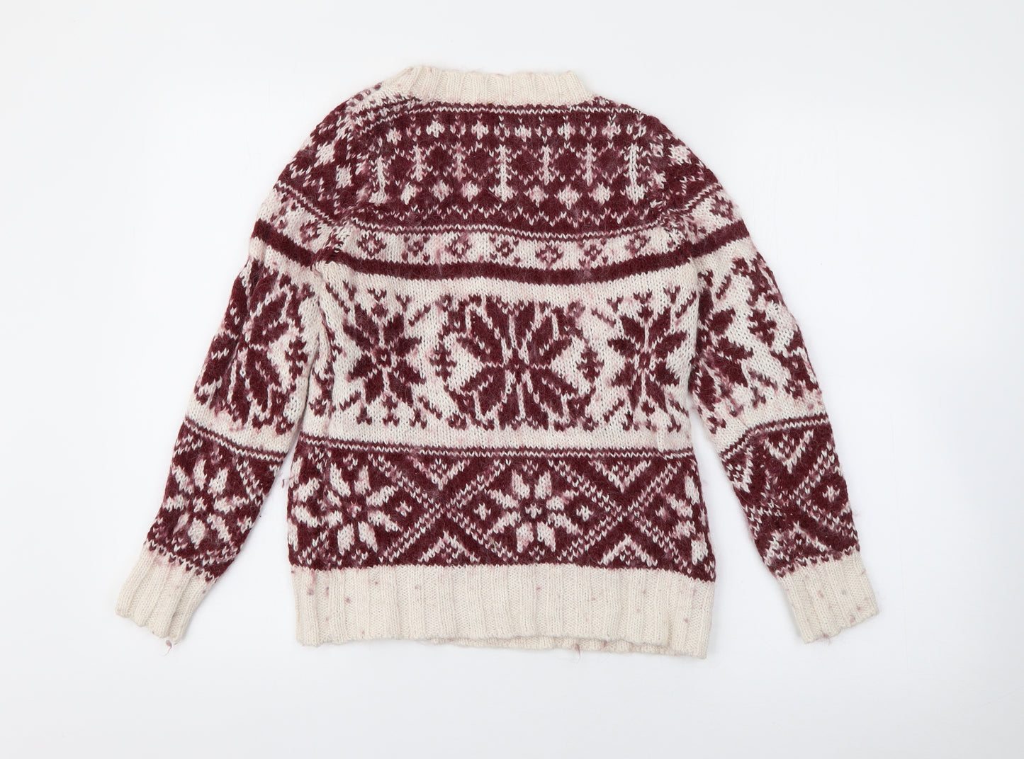 Linea Womens Red Crew Neck Fair Isle Acrylic Pullover Jumper Size S