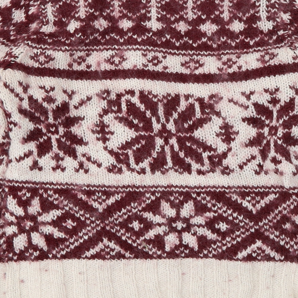 Linea Womens Red Crew Neck Fair Isle Acrylic Pullover Jumper Size S