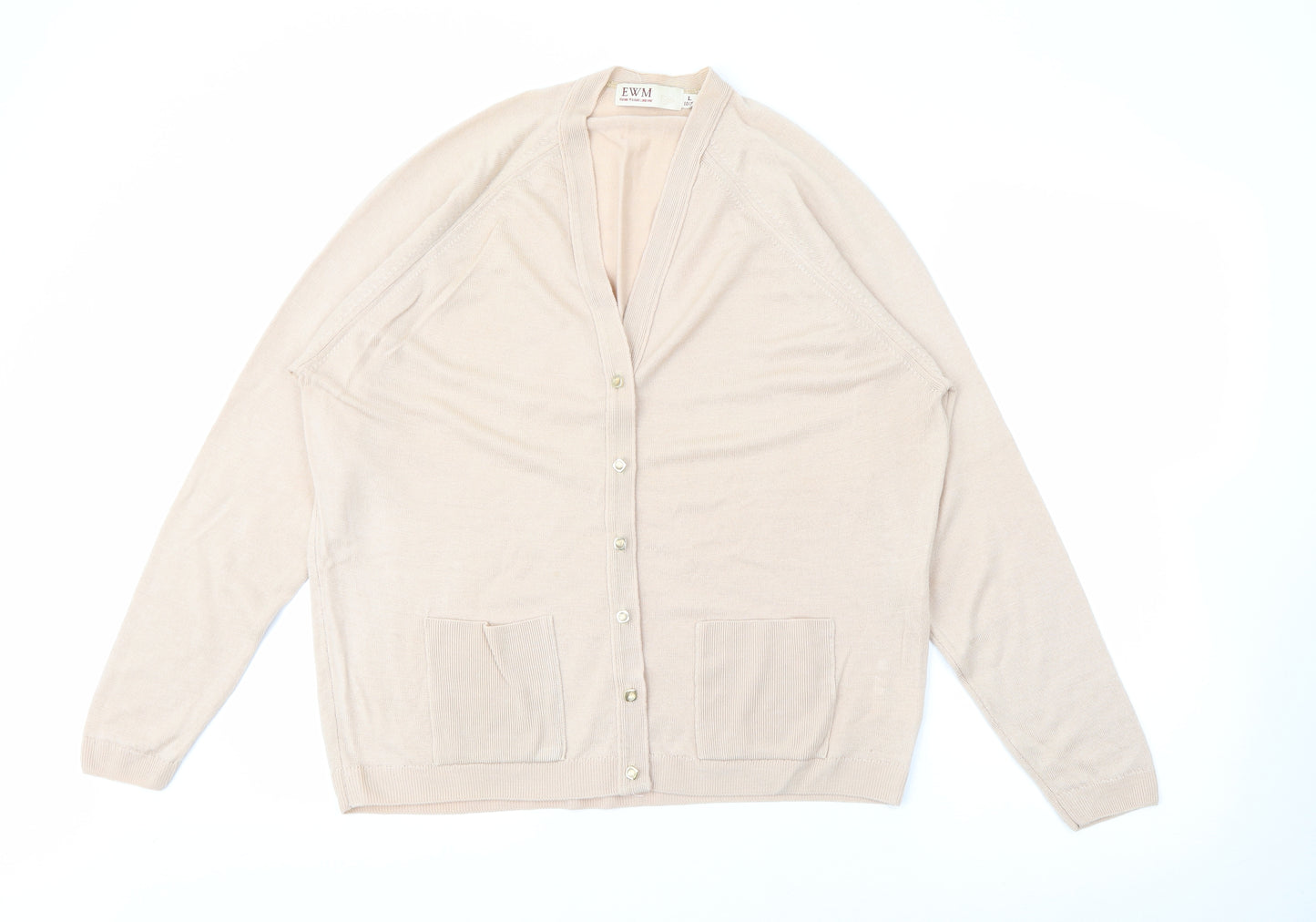 EWM Womens Beige V-Neck  Wool Cardigan Jumper Size L
