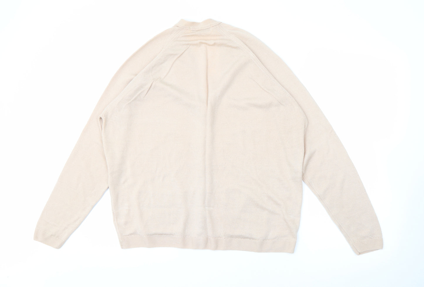 EWM Womens Beige V-Neck  Wool Cardigan Jumper Size L