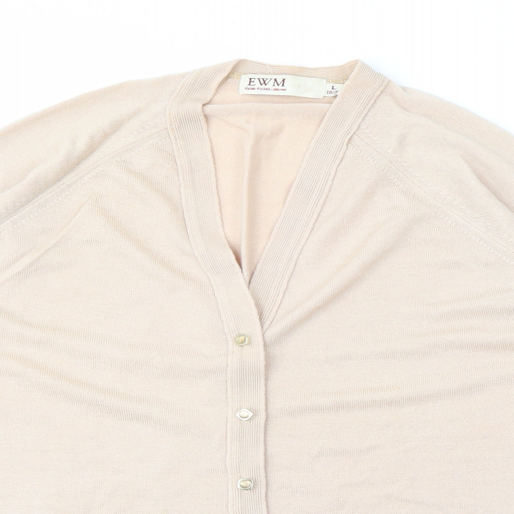 EWM Womens Beige V-Neck  Wool Cardigan Jumper Size L