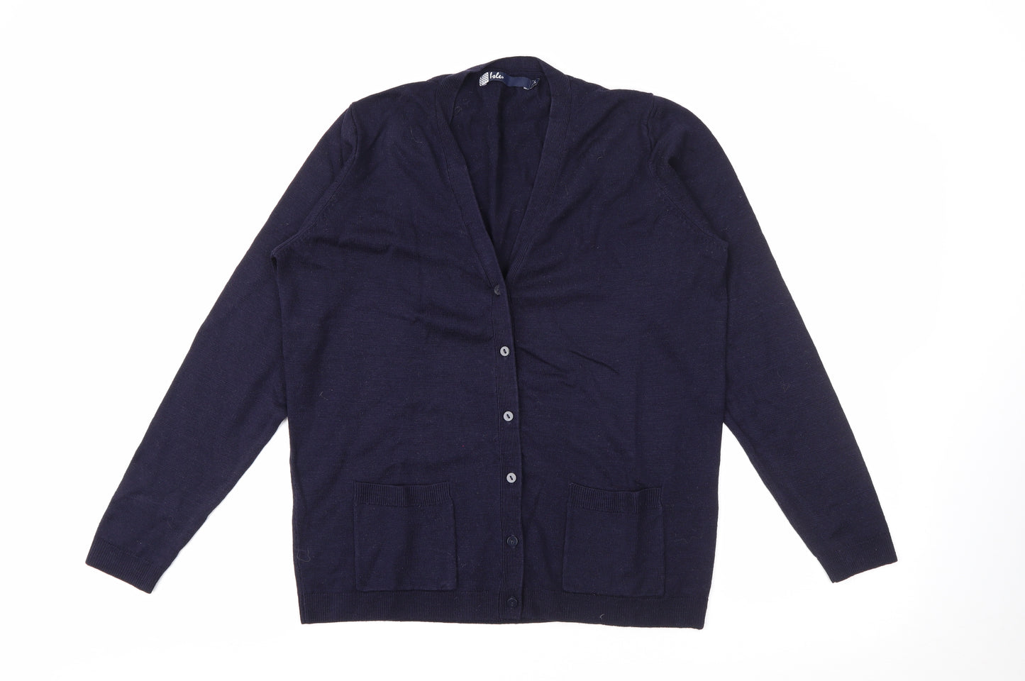 EWM Womens Blue V-Neck  Wool Cardigan Jumper Size M