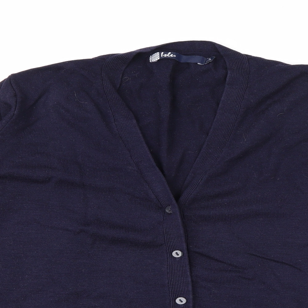 EWM Womens Blue V-Neck  Wool Cardigan Jumper Size M