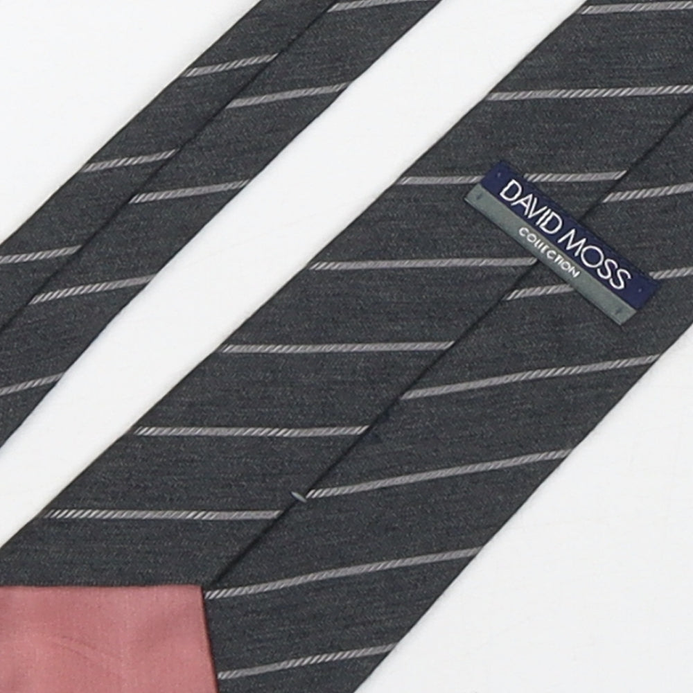 David Moss  Mens Grey Striped Wool Pointed Tie One Size