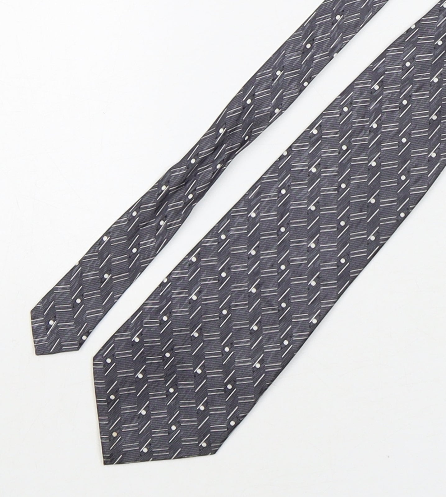 Leo  Mens Grey Geometric Silk Pointed Tie One Size