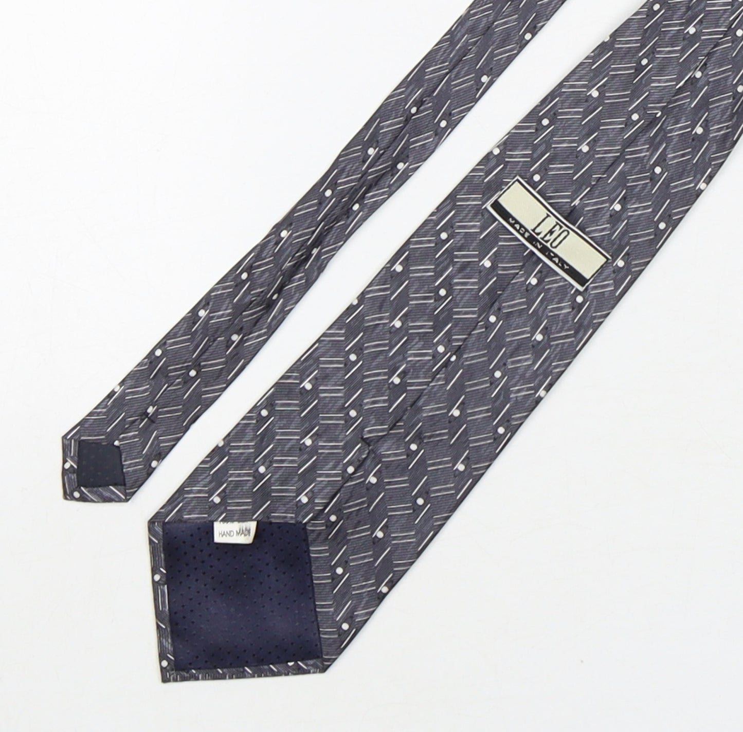 Leo  Mens Grey Geometric Silk Pointed Tie One Size