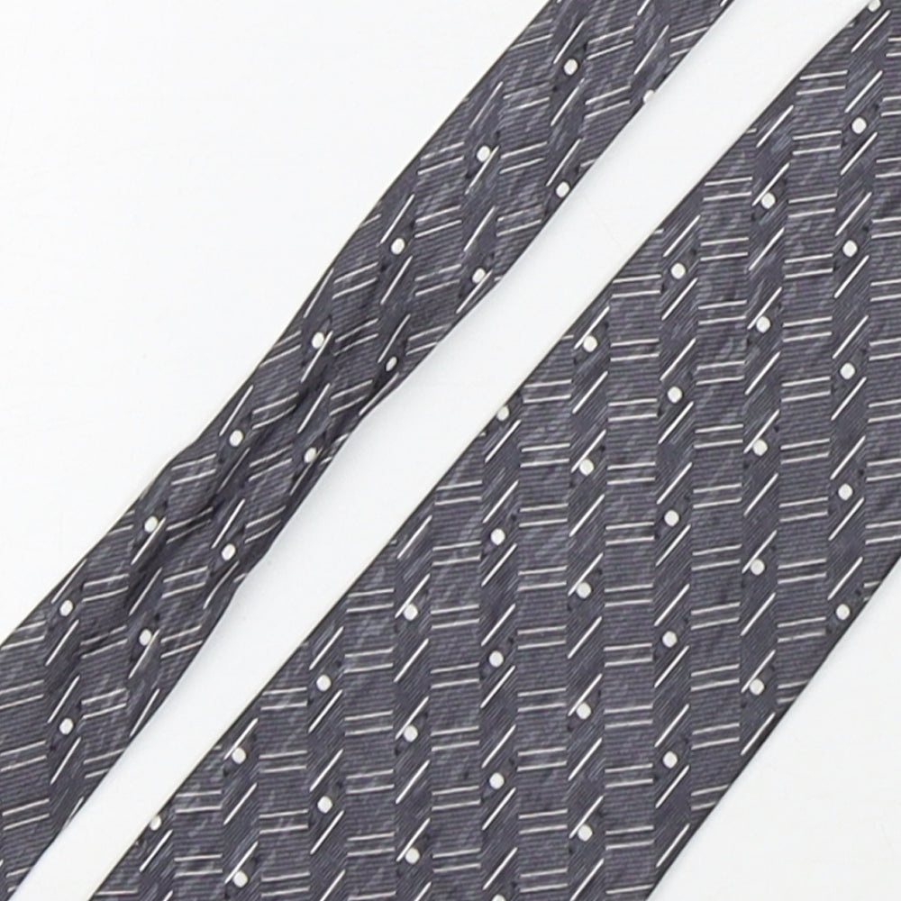 Leo  Mens Grey Geometric Silk Pointed Tie One Size