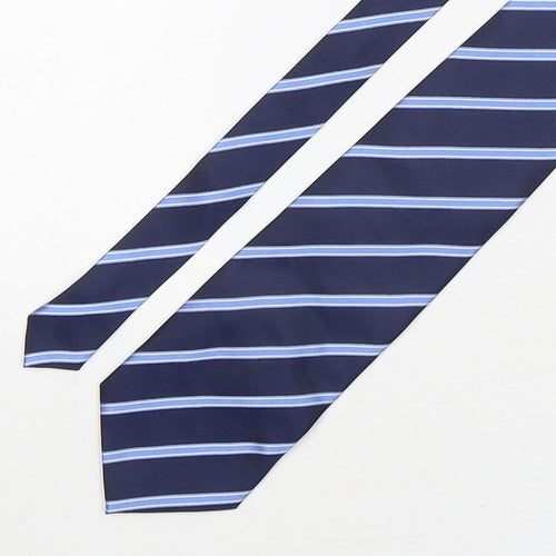 Kai Long  Mens Blue Striped Silk Pointed Tie One Size